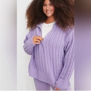 Aerie Cable Car Quarter‎ Zip Sweater Size SP LAVENDER NWT in packaging